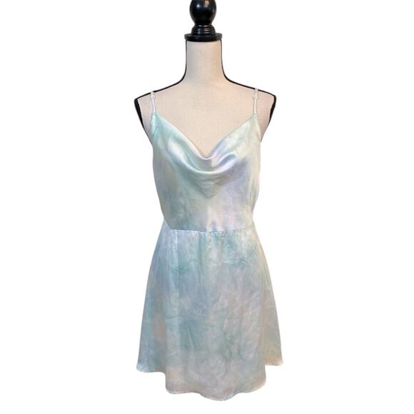 Rokoko Dresses & Skirts - Rokoko Pastel Tie Satin Mini Slip Dress Cowl Neck Lingerie Straps Size Large